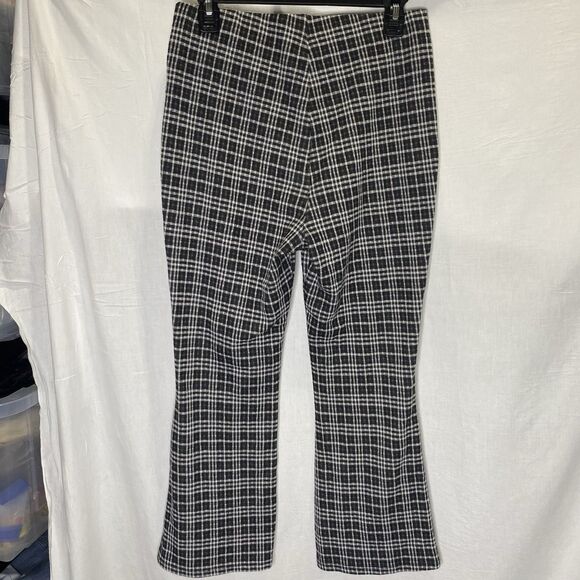 STITCH & PINE Pants Plaid Knit Flared Cropped High Waist Womens M Black White - Picture 2 of 8